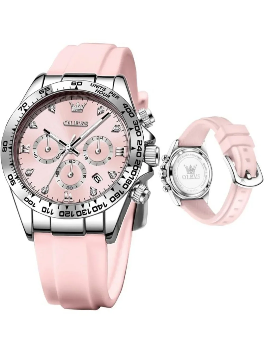 Women's Pink Stainless Steel Bracelet Waterproof Dress Luxury Analog Wrist Watch